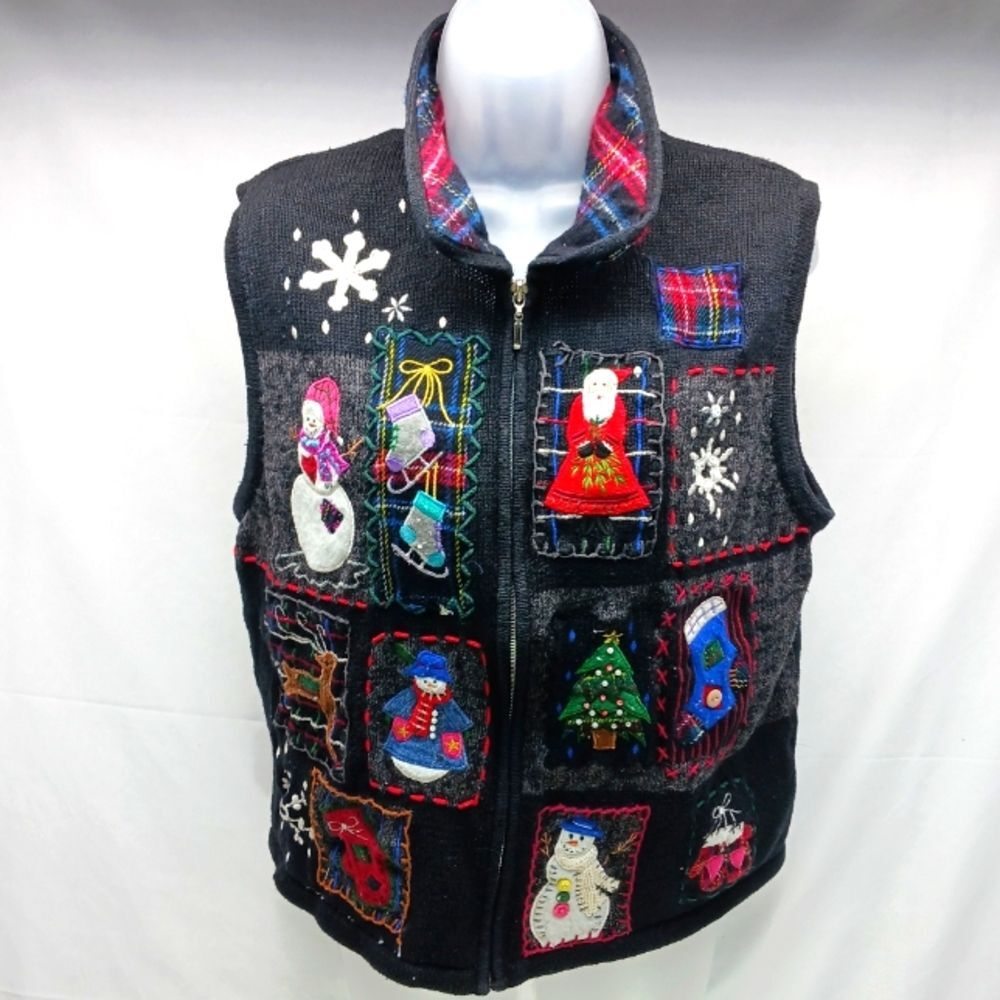 Design Studio Falalala Ugly Christmas Sweater Vest Winter Wonderland Woman's XL.